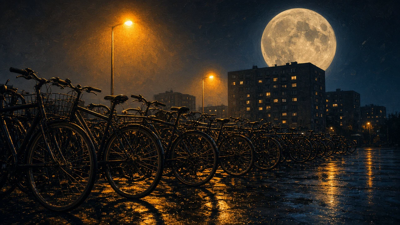 月夜の自転車置き場
