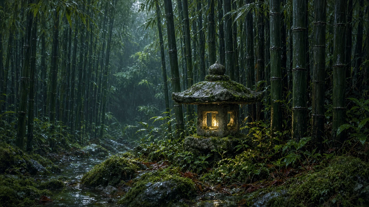 竹林の石灯籠