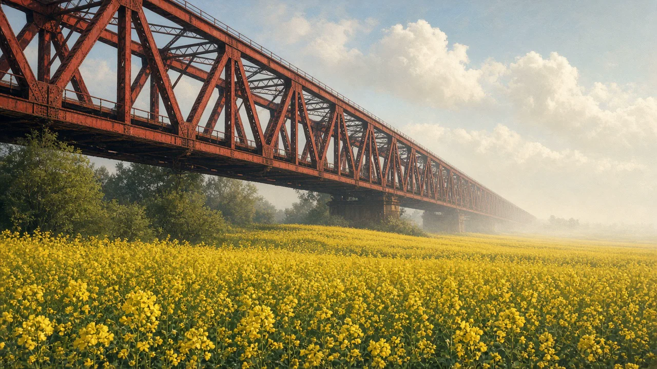 春の菜の花と鉄橋