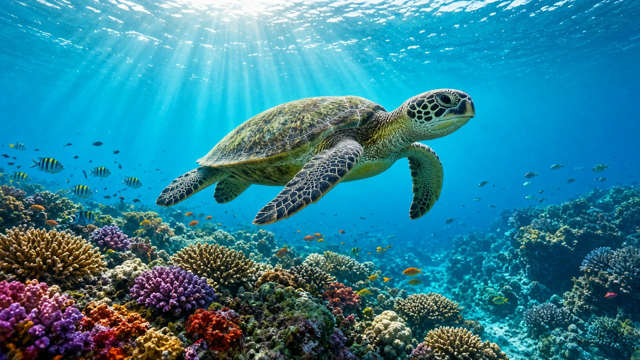 サンゴ礁のウミガメ
