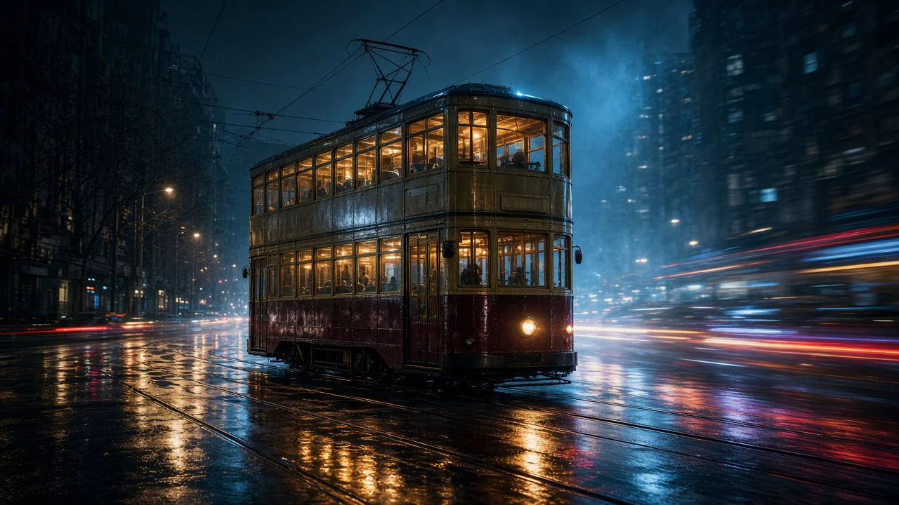 雨夜の路面電車