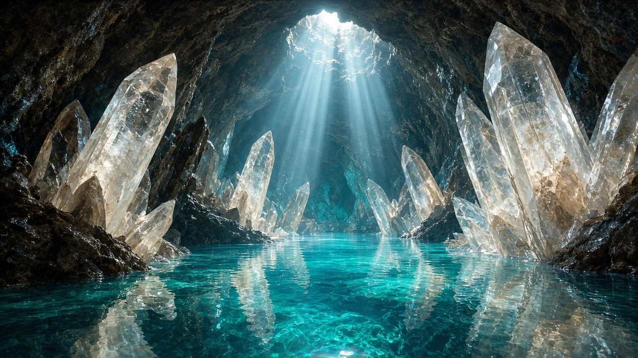 水晶洞窟の青い湖