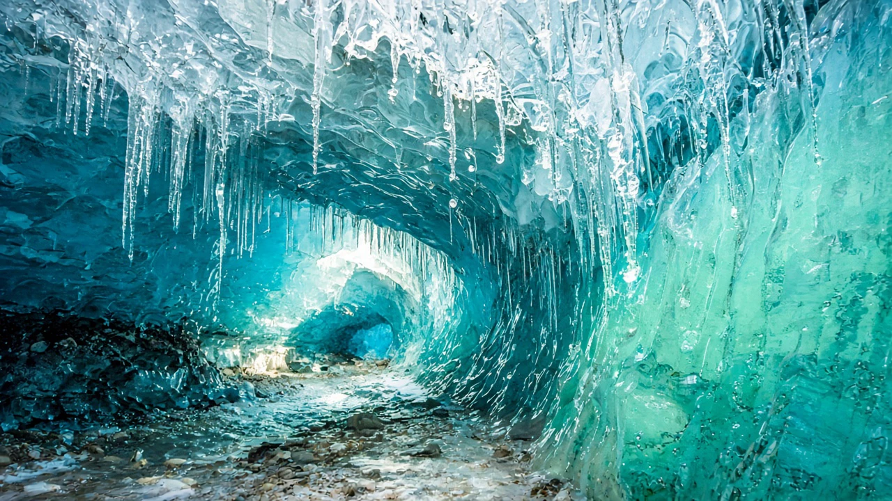 溶けかけの氷の洞窟