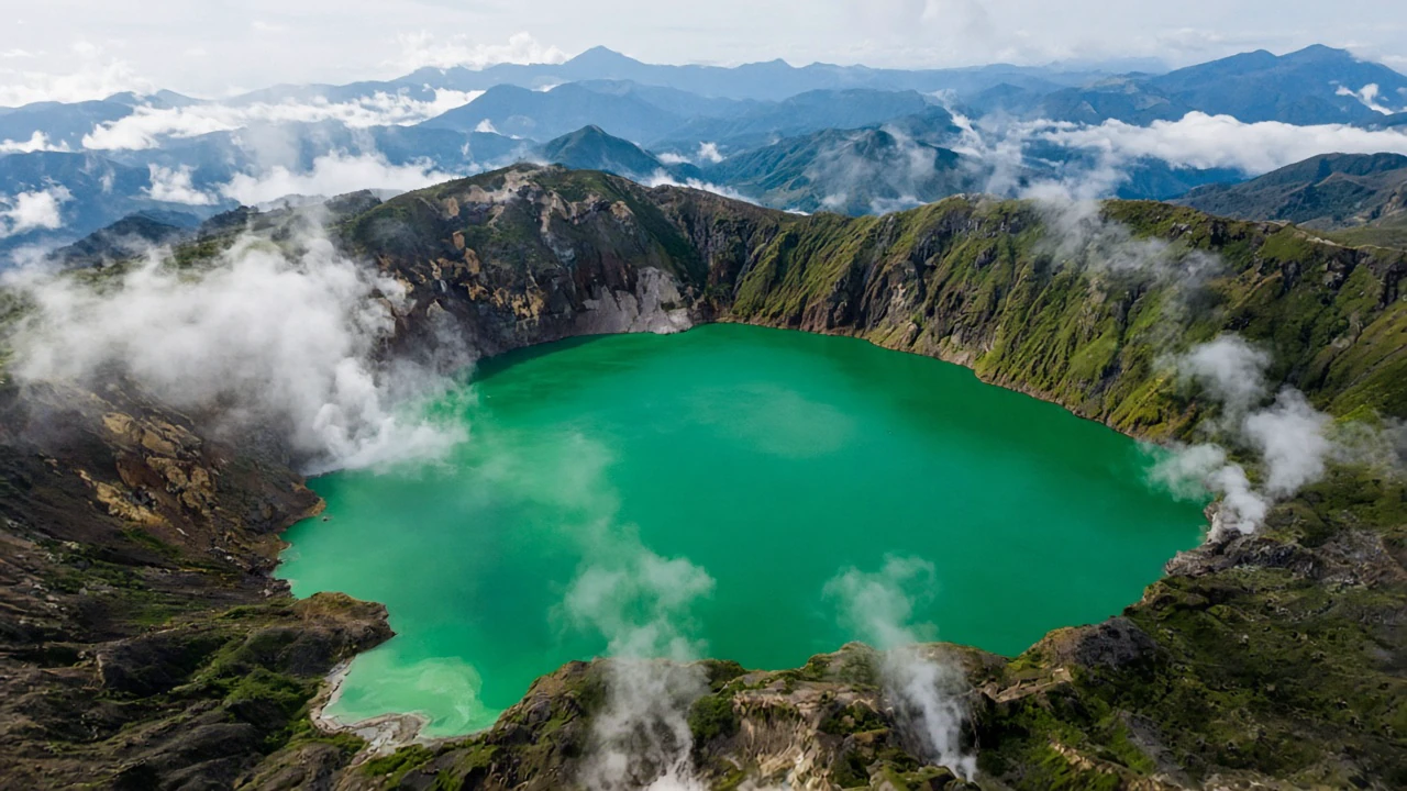 火山湖のエメラルド