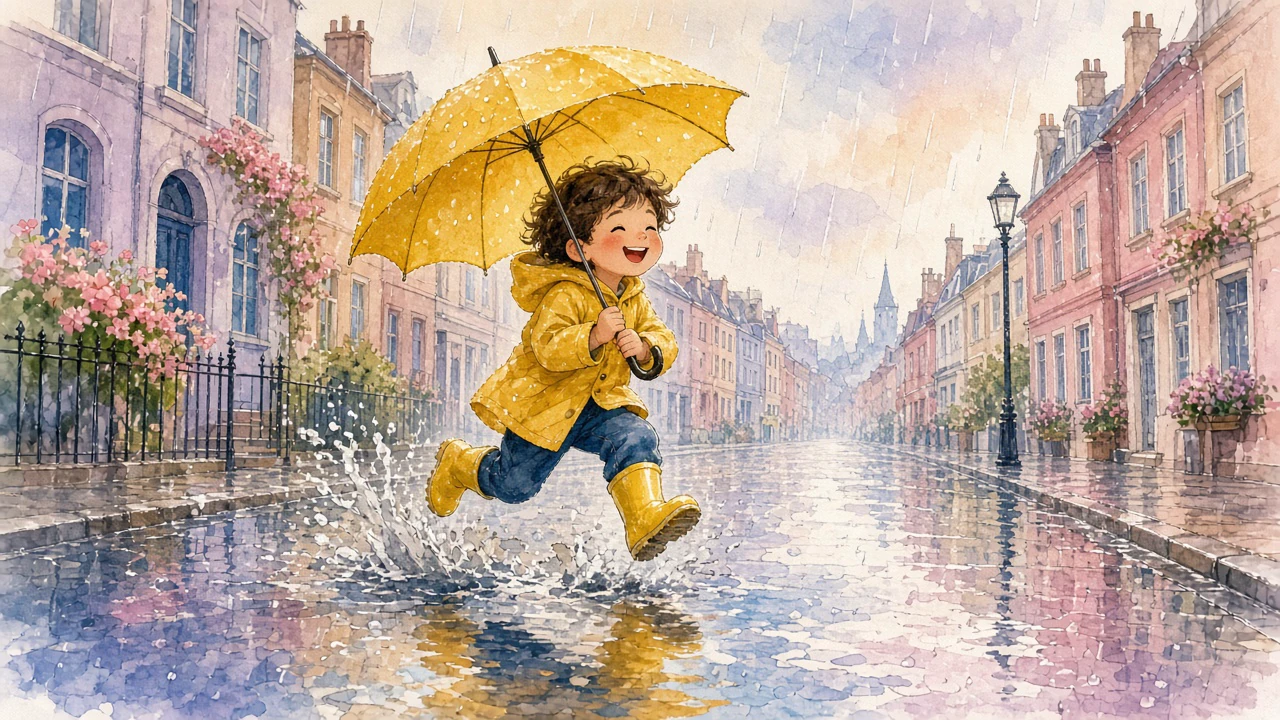 雨の日の少年と傘