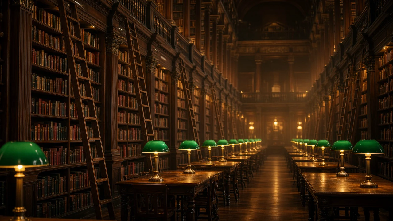 ランプの灯る古い図書館