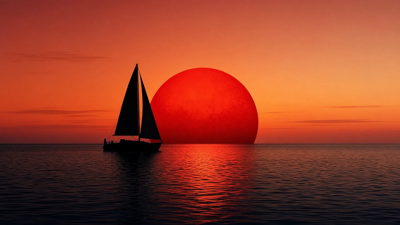 海に沈む赤い太陽