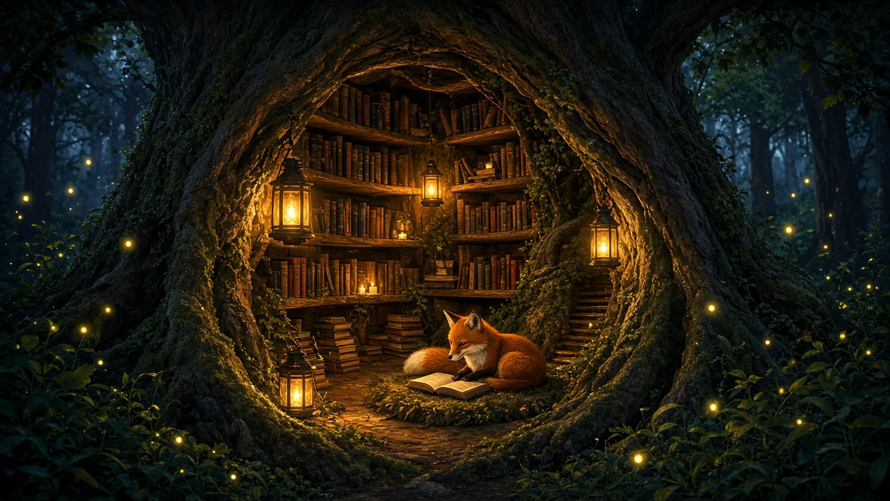 夜の森の小さな図書館