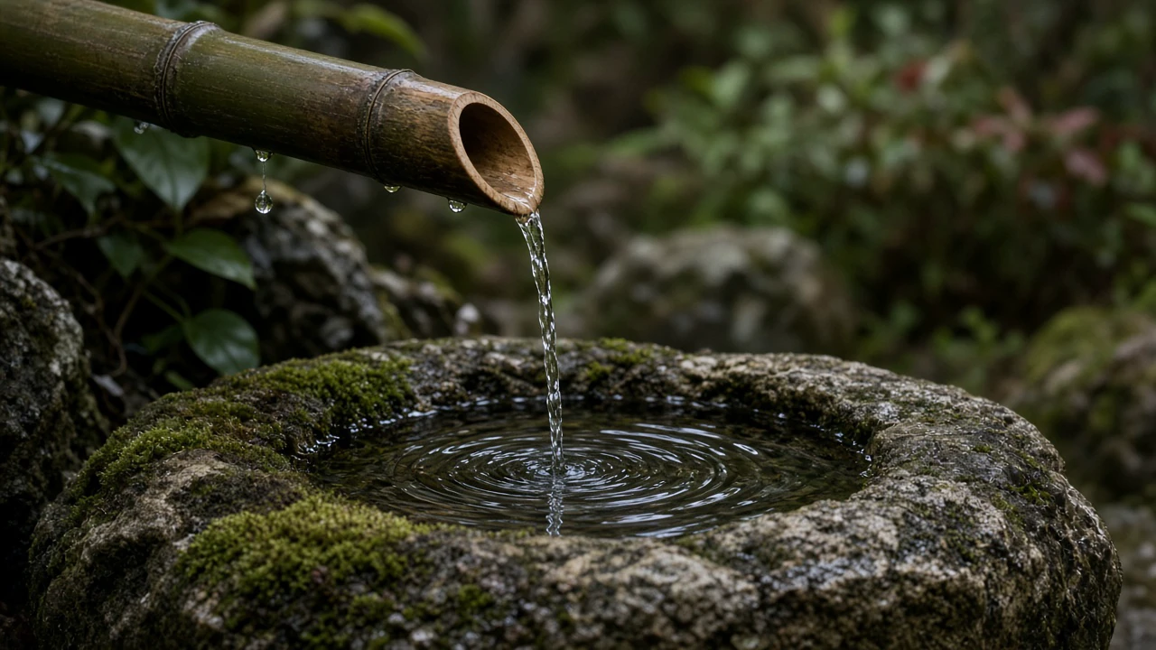 竹の筒から落ちる水