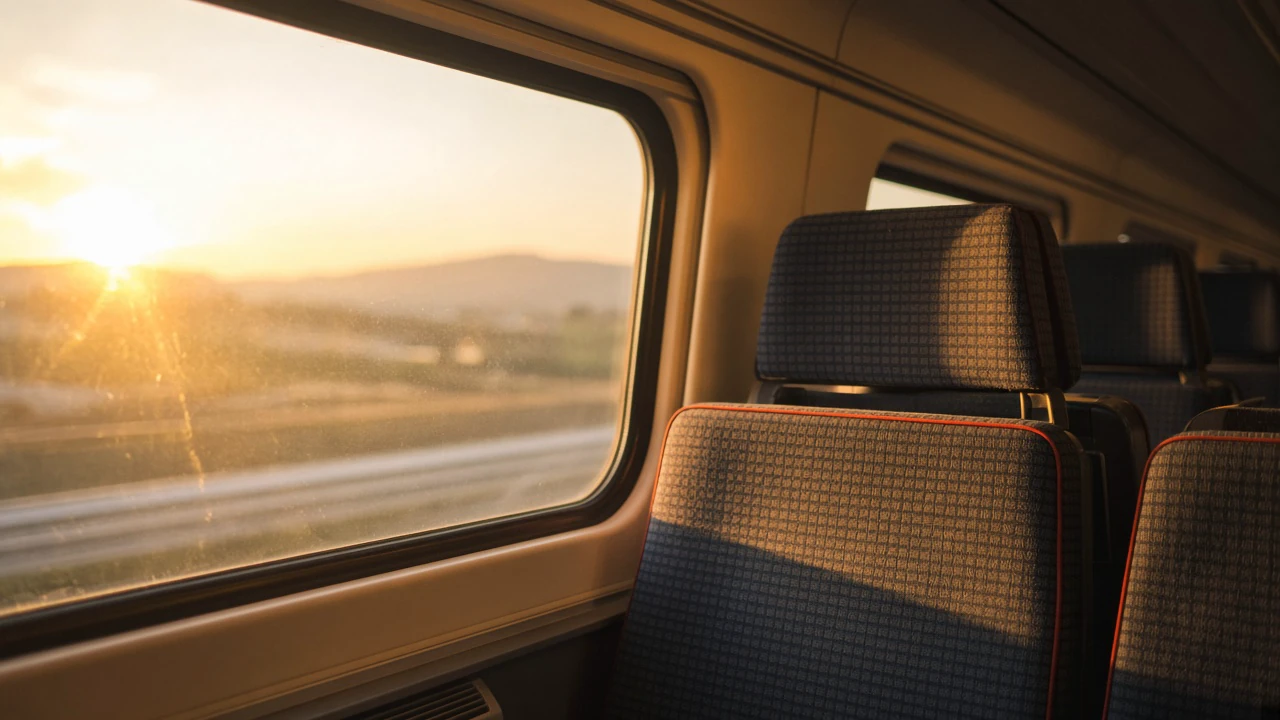 朝の通勤電車の窓