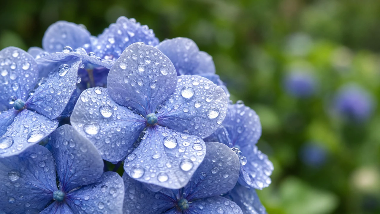紫陽花と雨粒