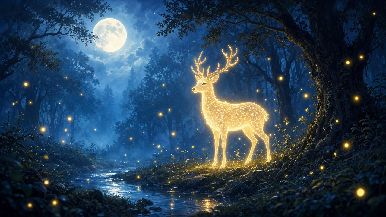 月夜に歌う森の鹿